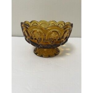 Vintage LE Smith MOON and STARS Amber Glass Compote, Candy, Relish Dish / Bowl